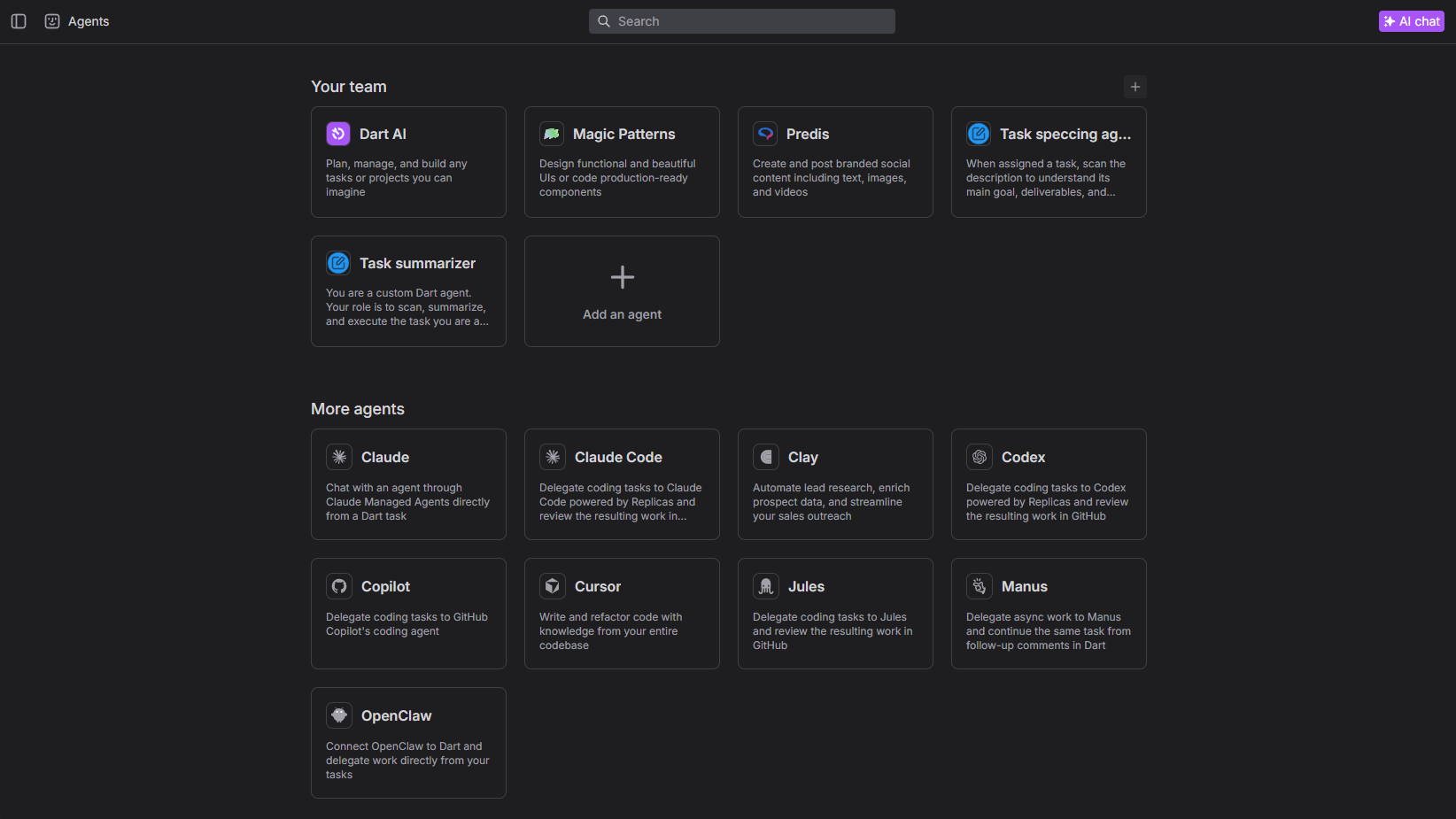 Dart Agents feature screenshot