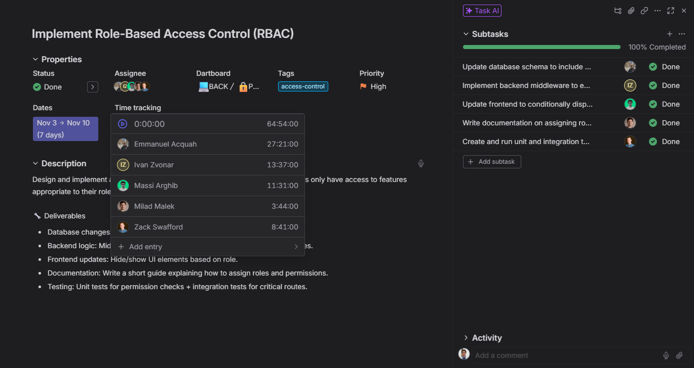 Dart Time tracking feature screenshot